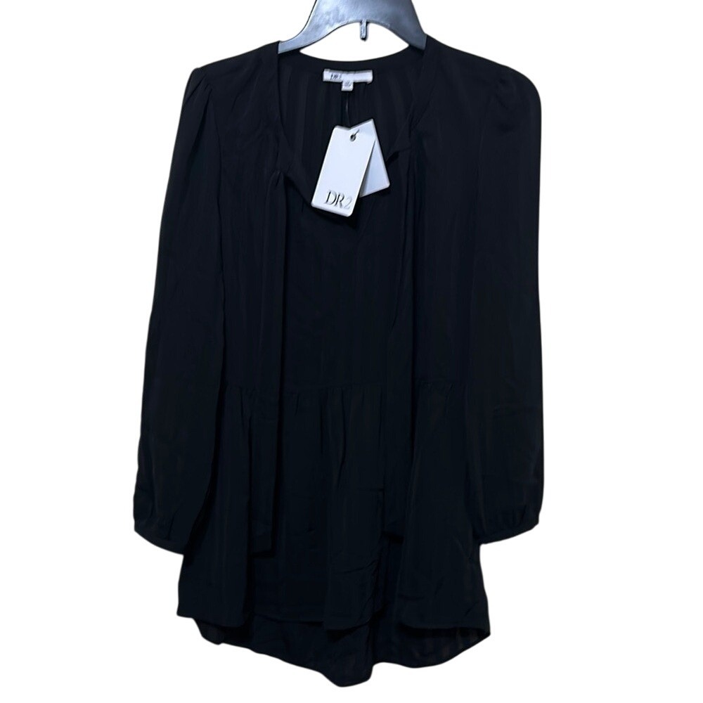 DR2 Black Pleated 3/4‎ Sleeve Blouse